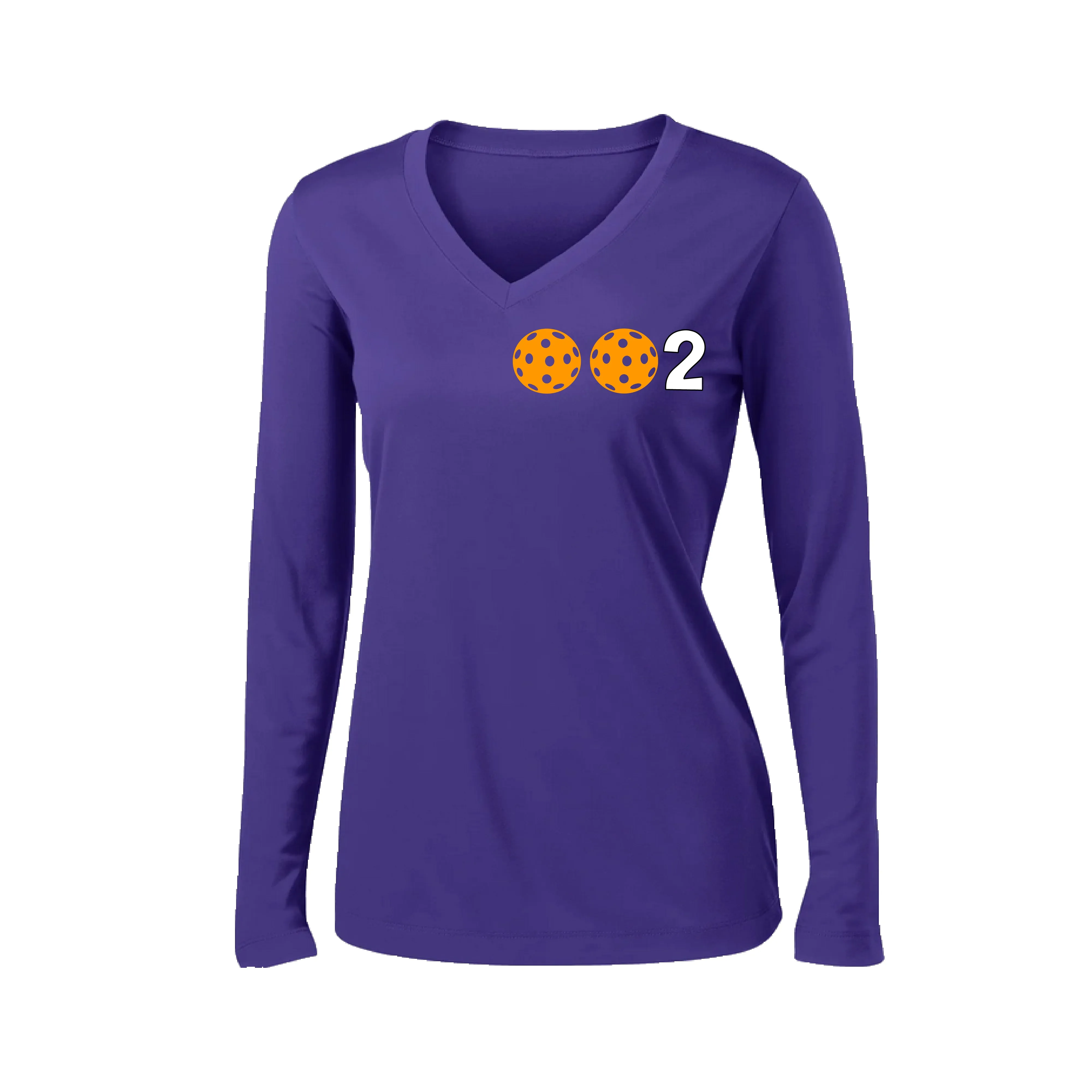 002 With Pickleballs (Colors Green Orange Red) Customizable | Women's Long Sleeve V-Neck Pickleball Shirts | 100% Polyester