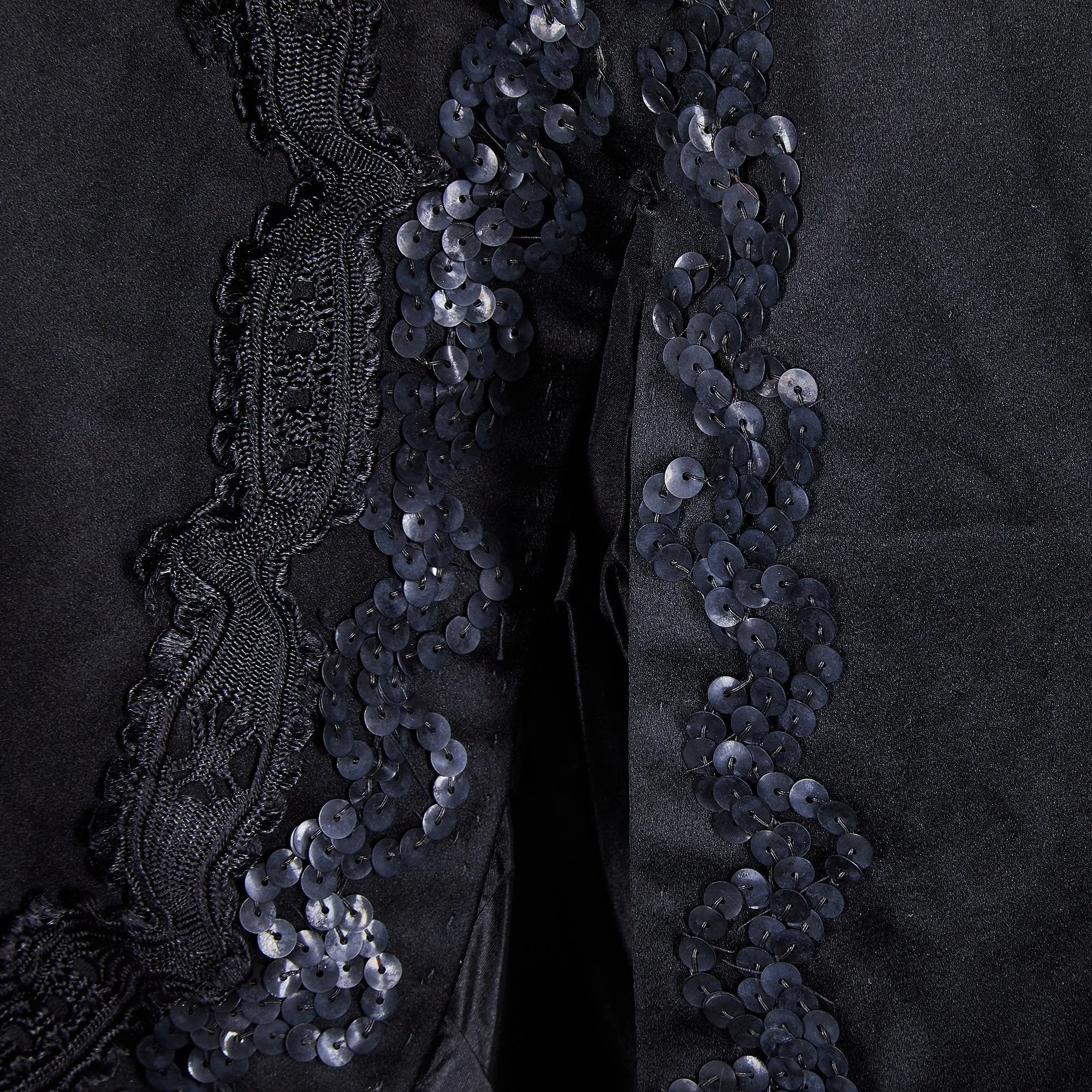 1880s Victorian Silk and Sequin Mourning Mantle Jacket