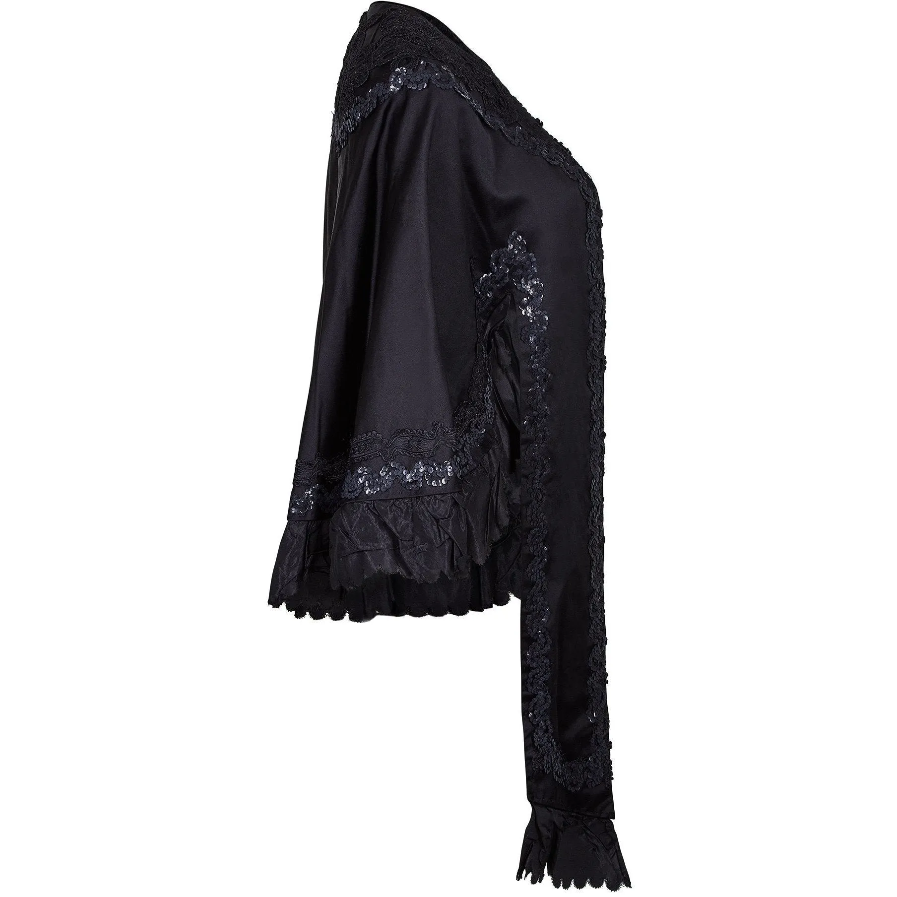 1880s Victorian Silk and Sequin Mourning Mantle Jacket