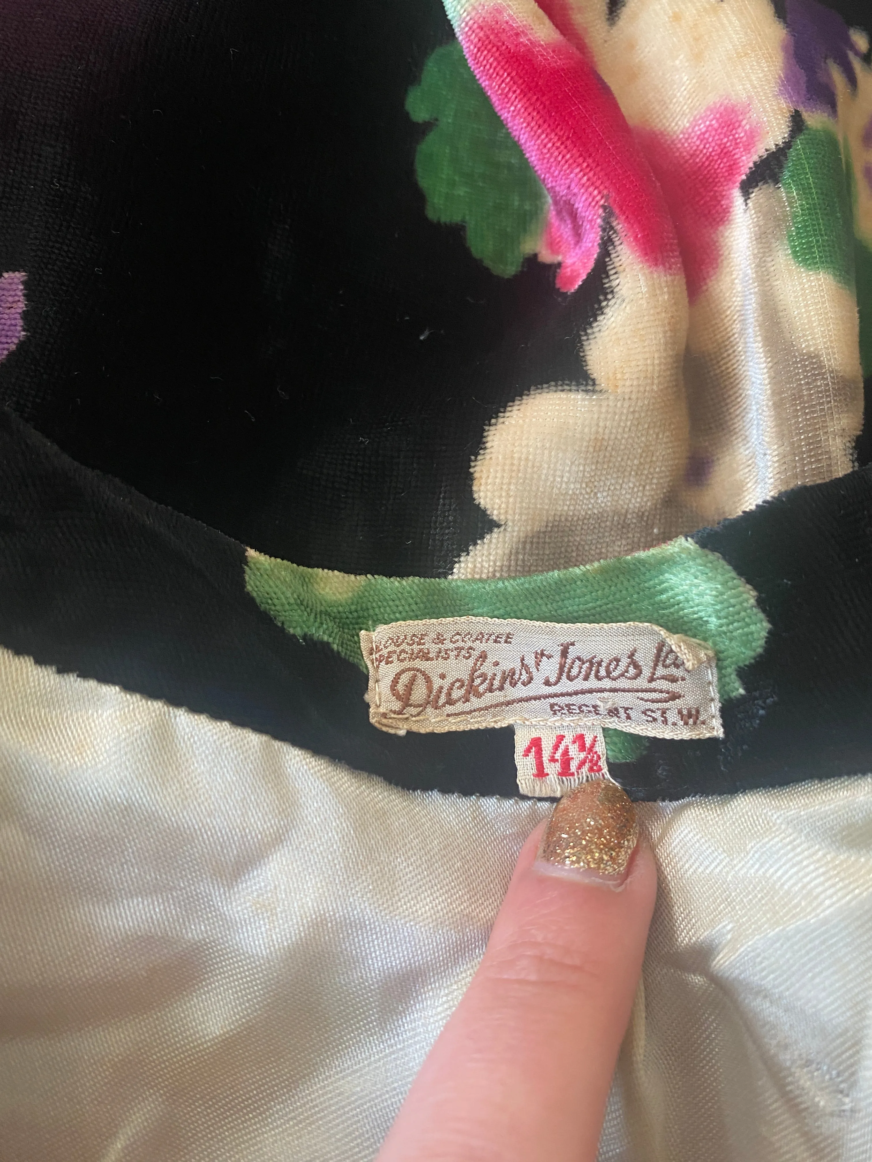 1930s Dickins and Jones Floral Silk Velvet Coat