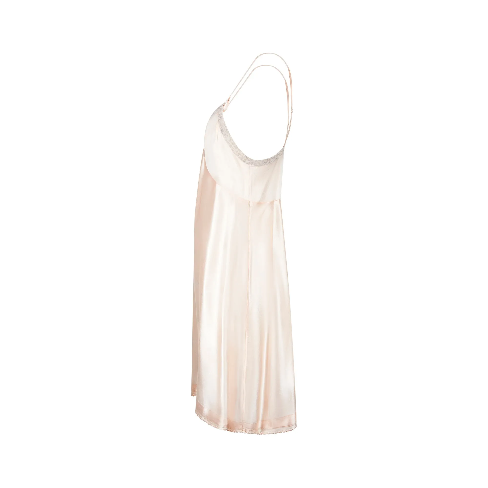 1930s Lace Trimmed Peach Slip Dress with Scalloped Hem