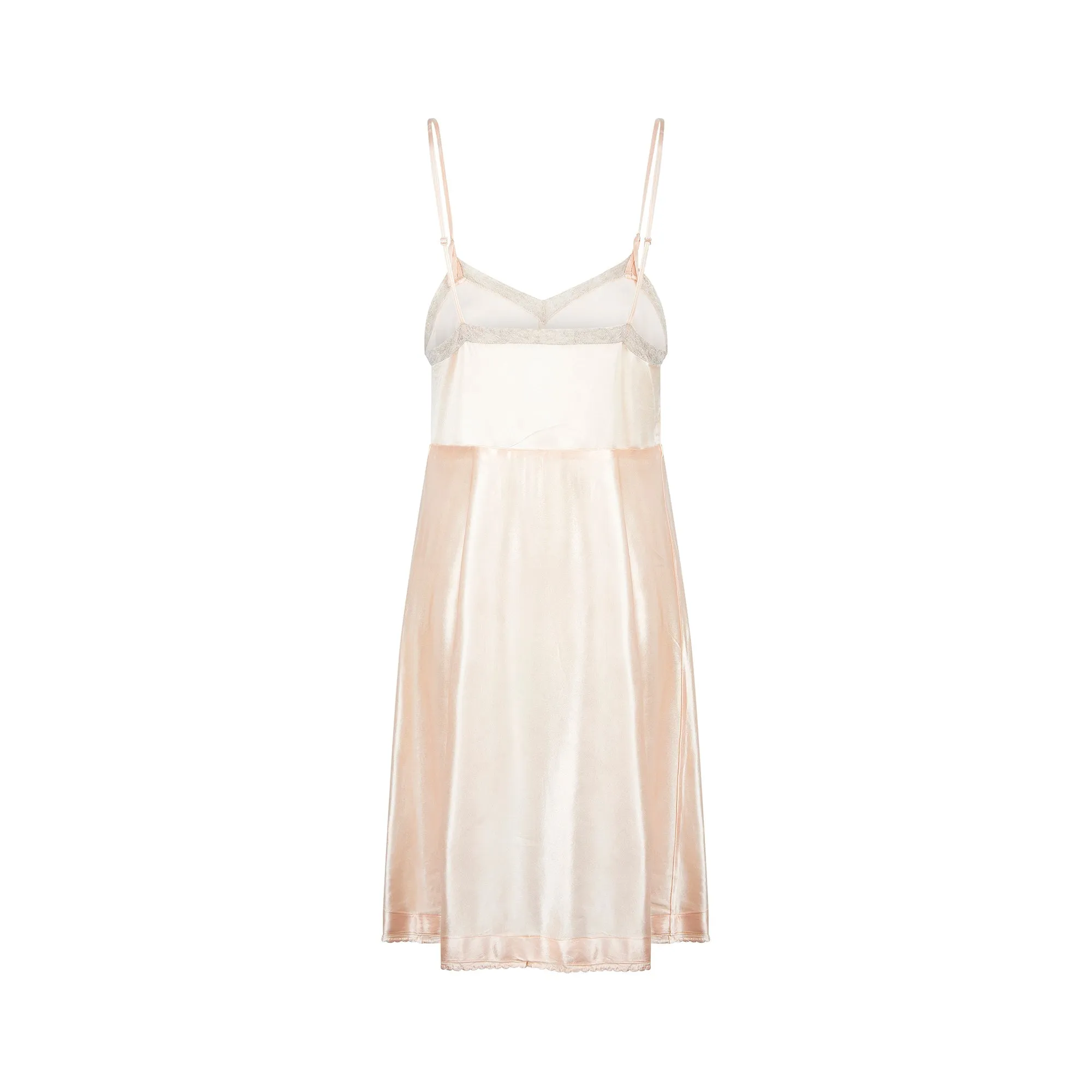 1930s Lace Trimmed Peach Slip Dress with Scalloped Hem