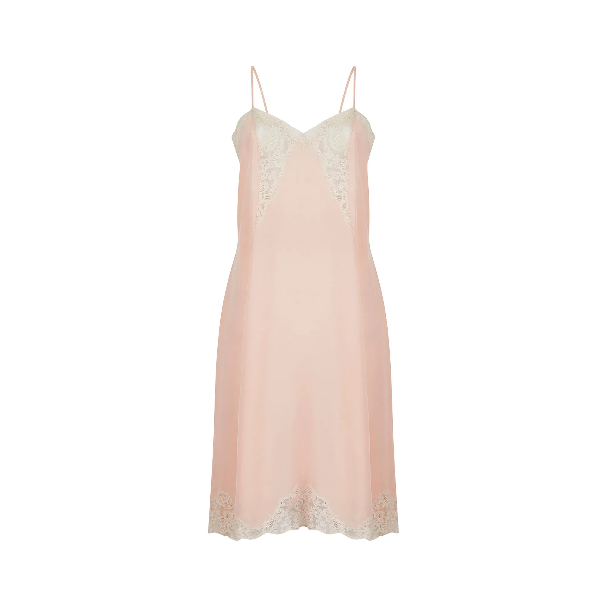 1930s Peach Silk and Lace Insert Slip Dress