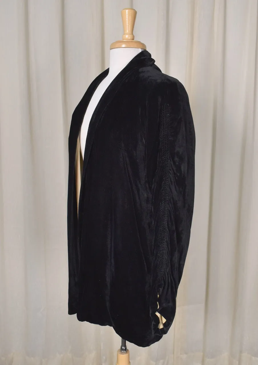 1940s Vintage Asymmetrical Black Velvet Jacket