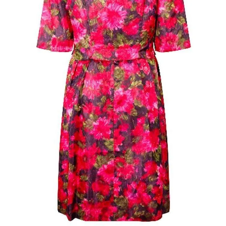 1960s French Couture Floral Satin Dress Suit