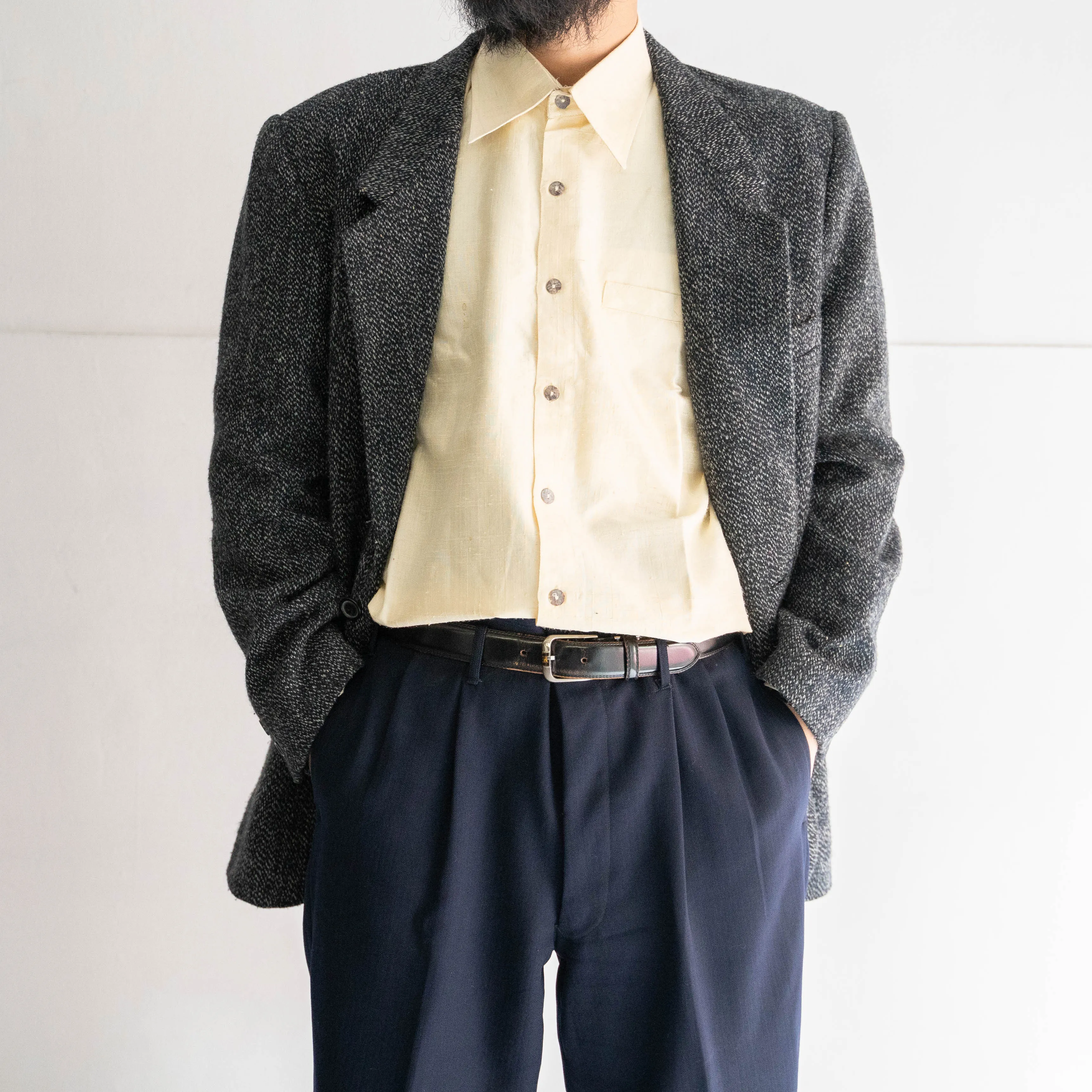 1980-90s Japan vintage salt and pepper tweed tailored jacket