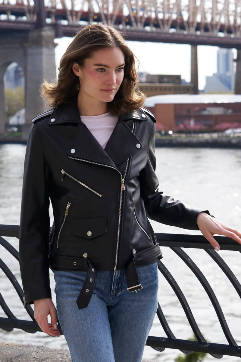 #422 Belted Leather Biker Jacket Special $295