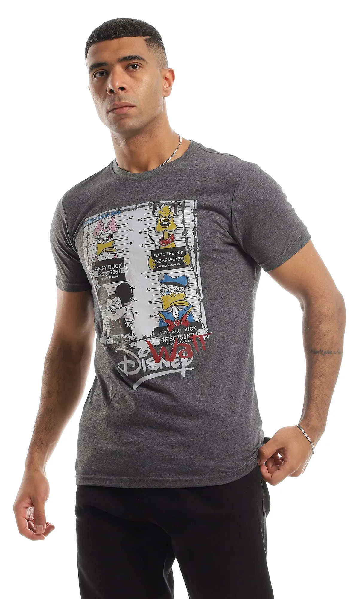 48317 "Disney Walt" Printed Summer Short Sleeves Tee - Heather Charcoal