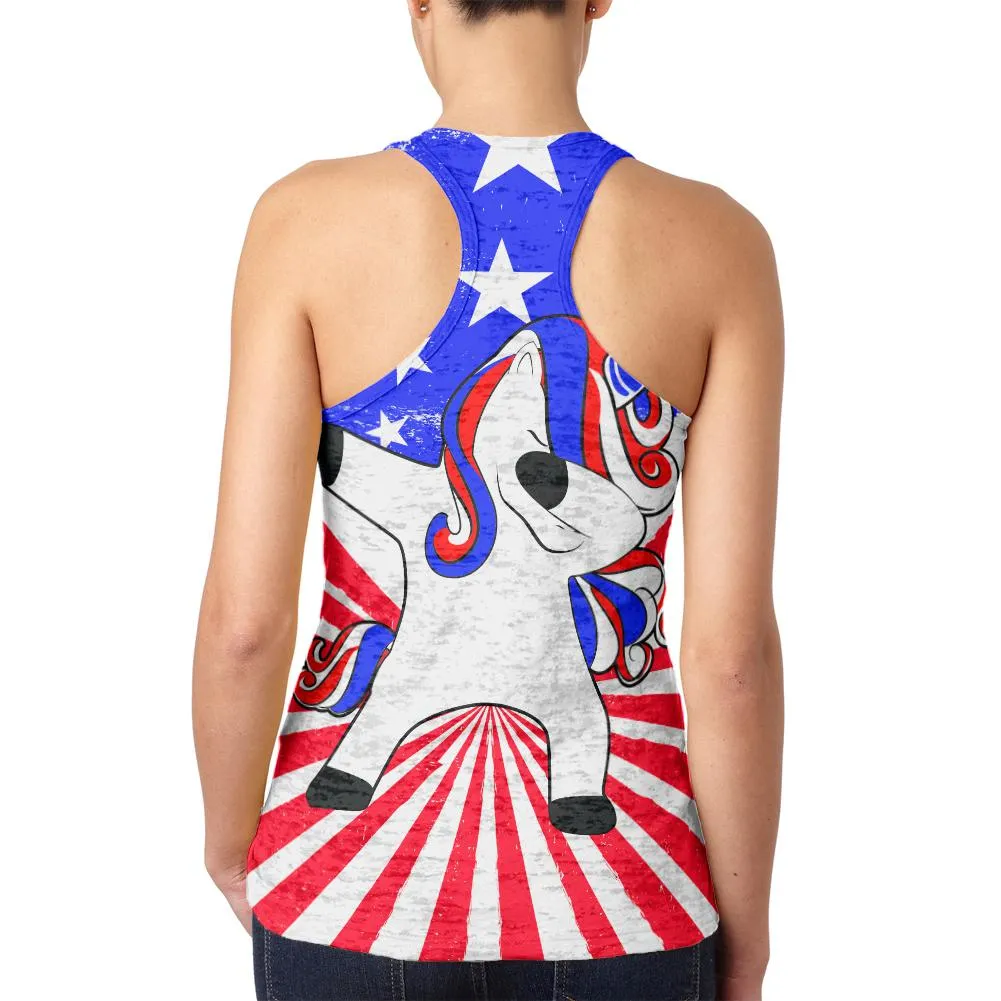 4th of July Dabbing Unicorn Americorn Juniors Burnout Racerback Tank Top