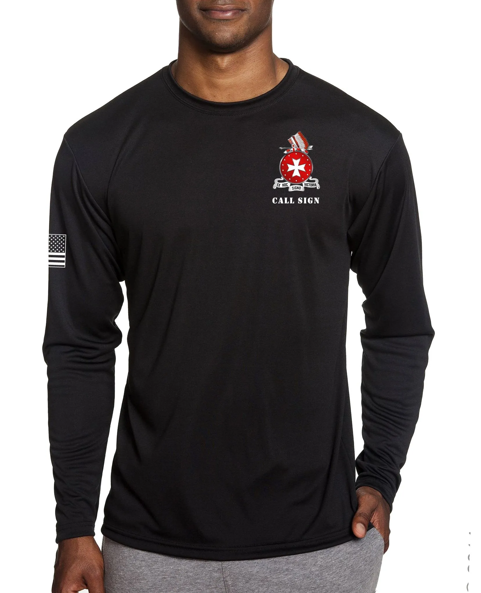 A Battery Long Sleeve Performance PT Shirt. This shirt IS approved for PT.