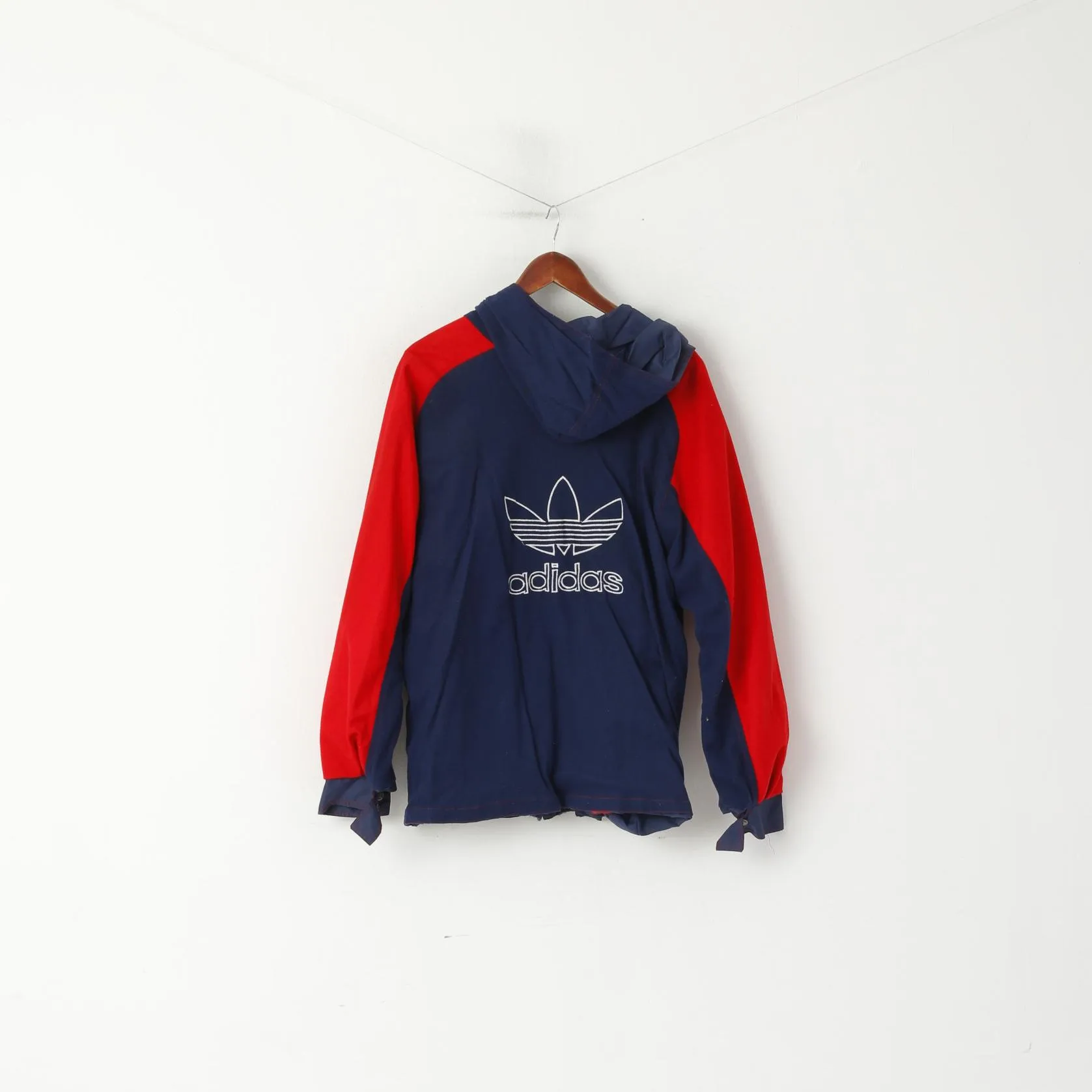 Adidas Men M Jacket Navy Vintage Red Double Sided Hooded Lightweight Top