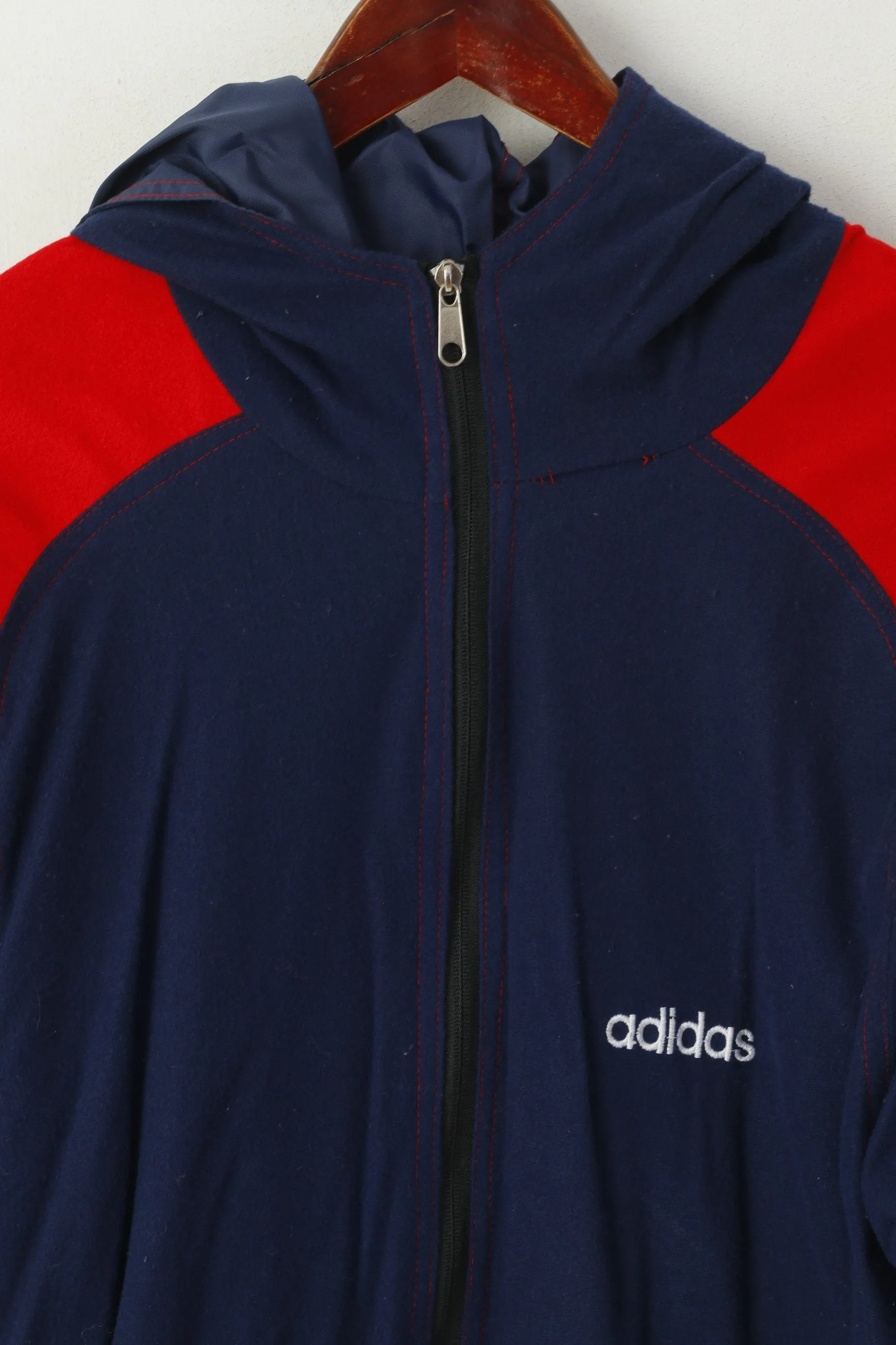 Adidas Men M Jacket Navy Vintage Red Double Sided Hooded Lightweight Top