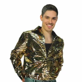 Adult Disco Tiger Print Shirt - Gold