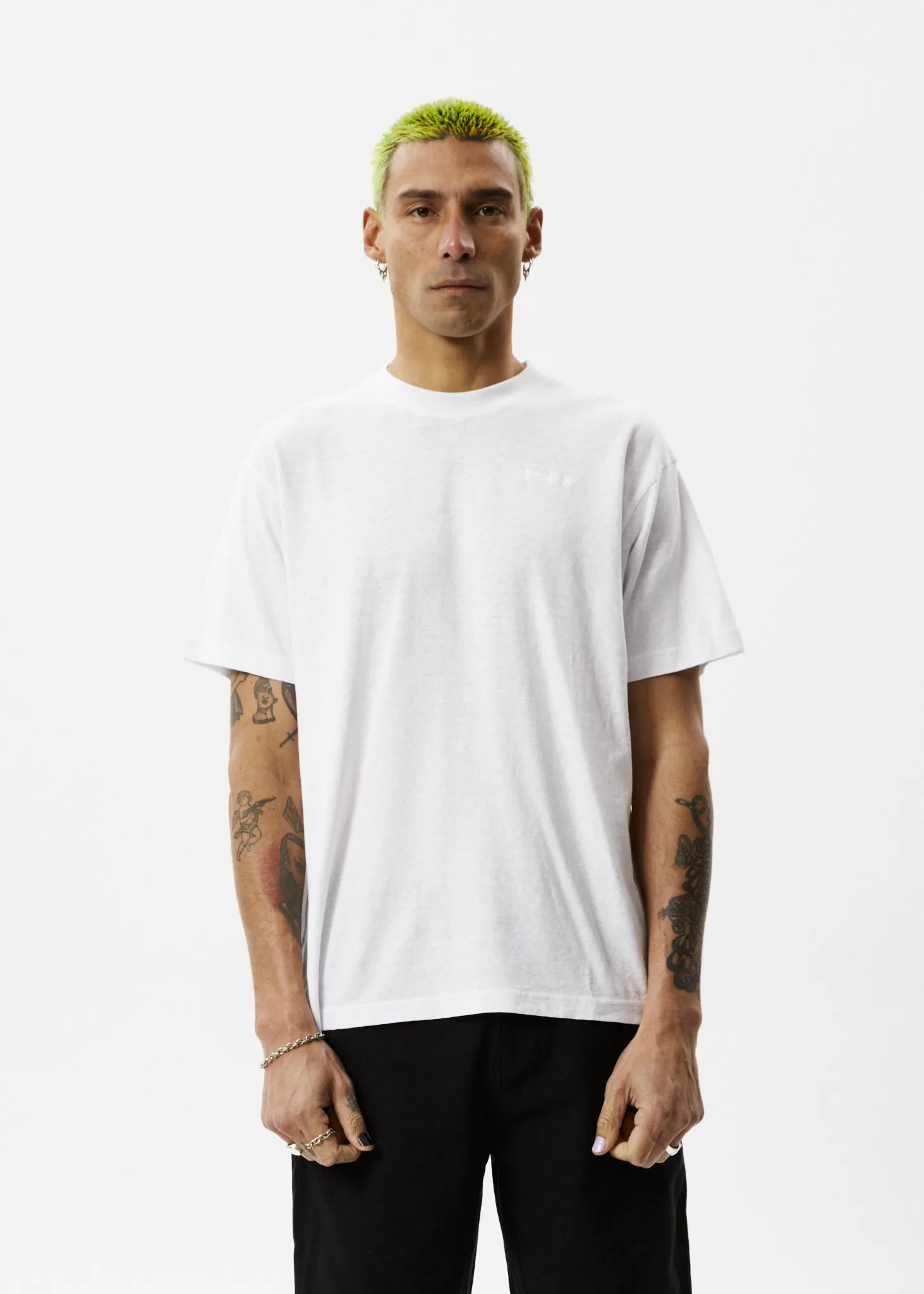 AFENDS Mens Essential Boxy Fit White Tee-Shirt