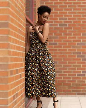 African Dress in Earthy Mud Cloth