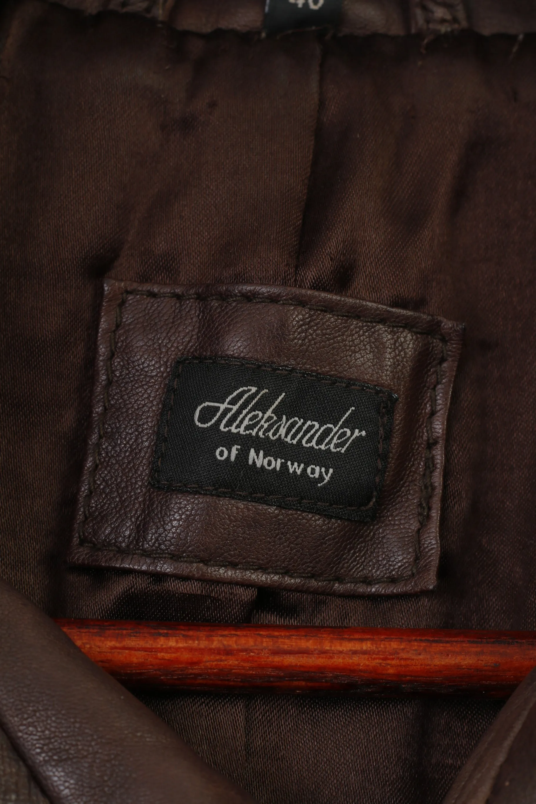 Aleksander Of Norway Women 40 M Coat Jacket Dark Brown Leather Single Breasted Vintage Collar Top