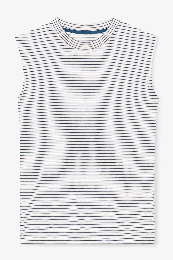 Alina T-Shirt - Thin Striped Pima Cotton :: Ivory / Coastline