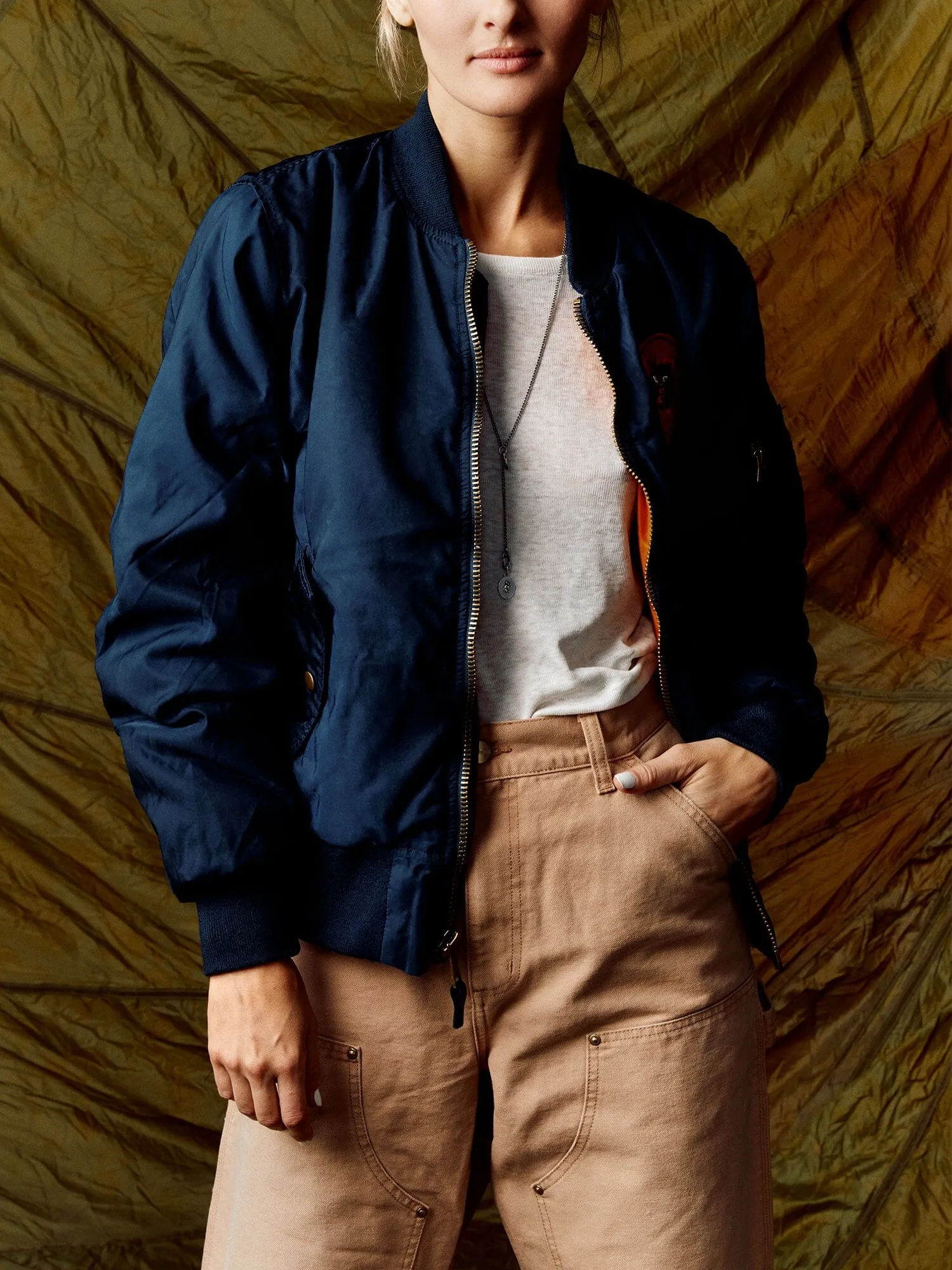 ALPHA X IMOGENE Womens MA-1 Bomber Jacket - Stylish Lightweight Flight Jacket with Utility Pockets