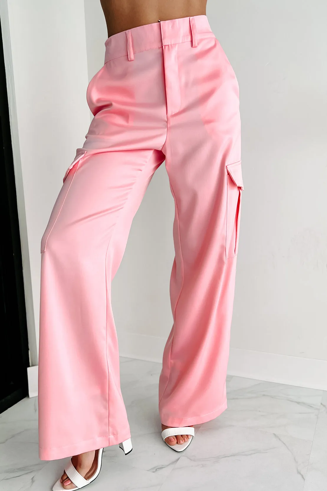 Always Around Satin Cargo Pants (Pink)