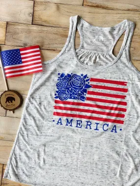 American Flag Floral flowy racerback tank tops