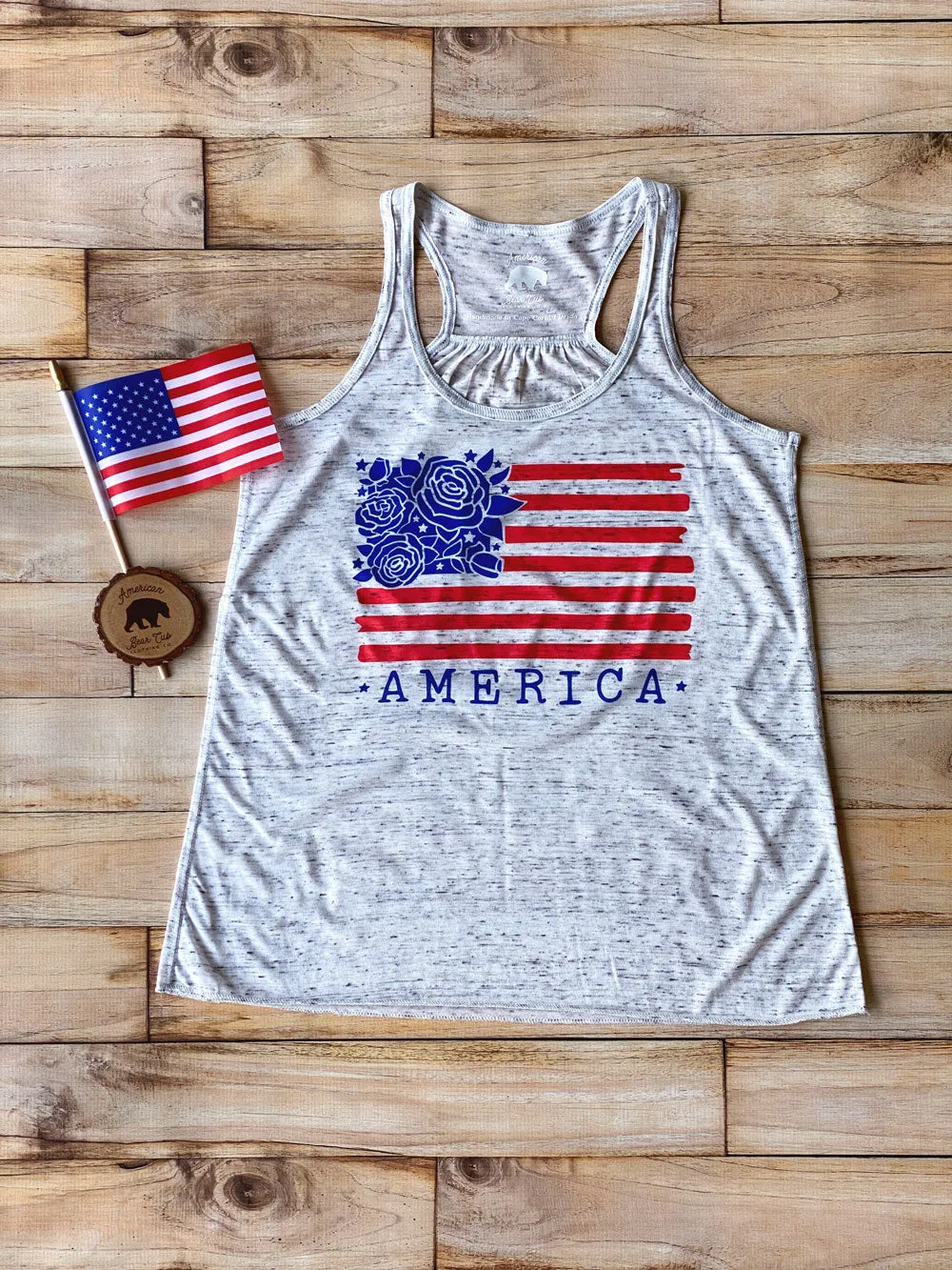 American Flag Floral flowy racerback tank tops