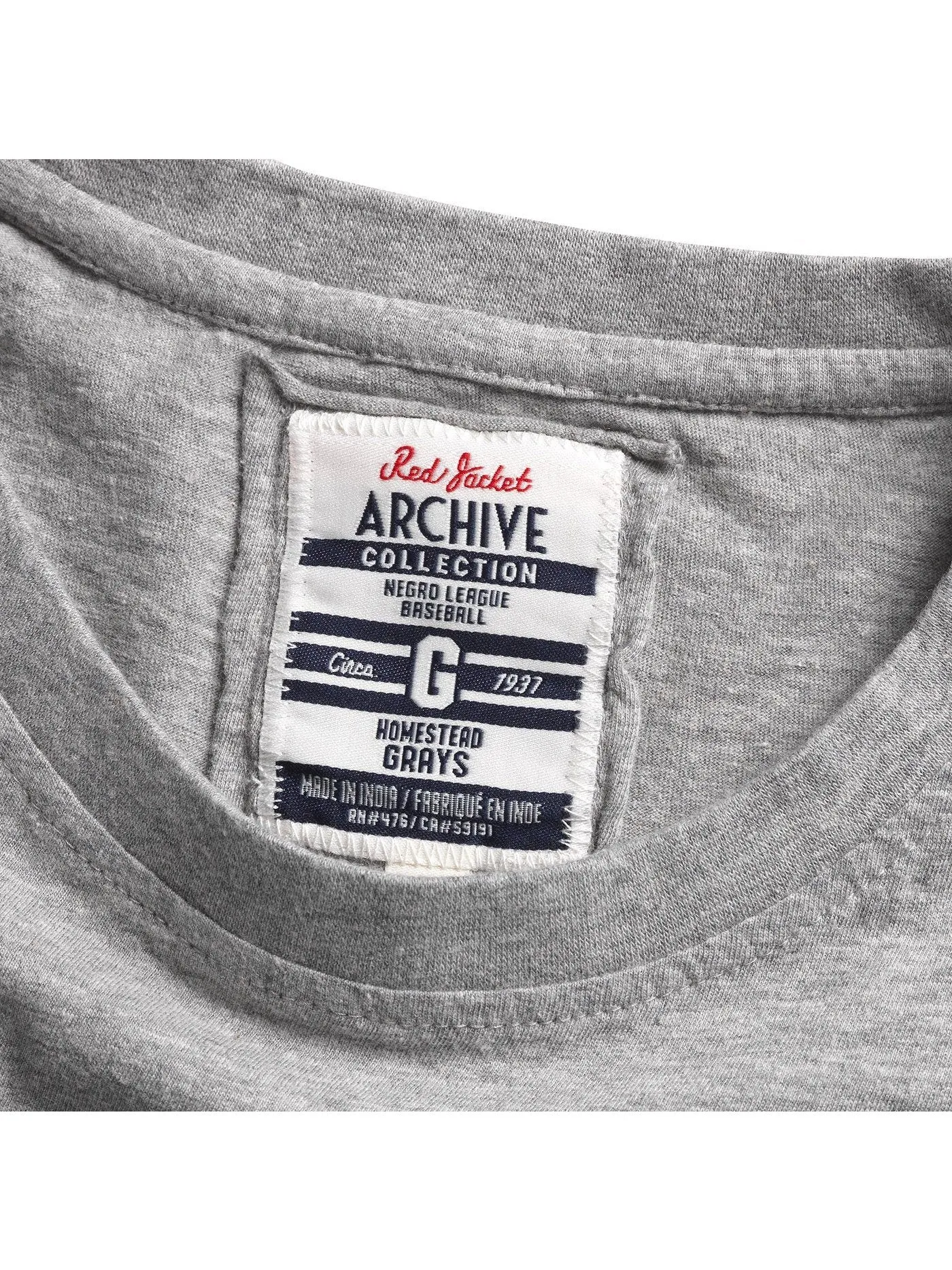 American Needle Red Jacket Mens Homestead Grays Archive BT2 T-Shirts Heather Grey RJ801A-HOG