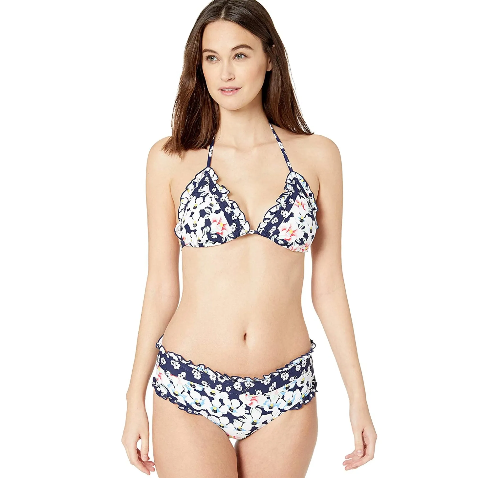 Anne Cole Studio Women's Triangle Halter Bikini Top, Blue Floral, S