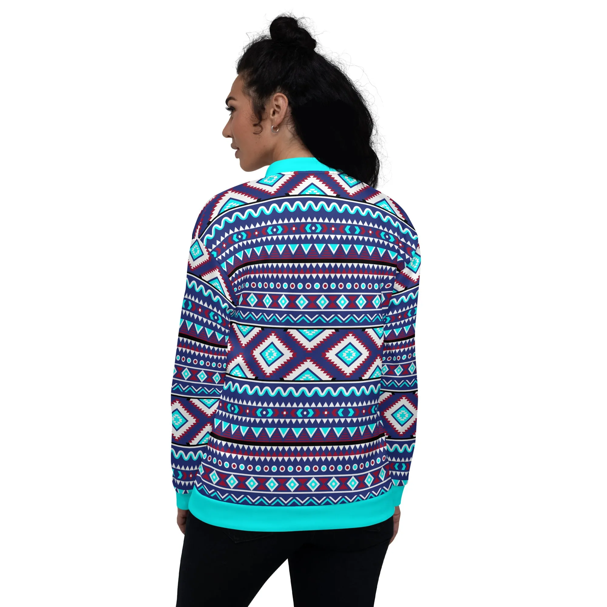 Aqua Aztec Unisex Bomber Jacket