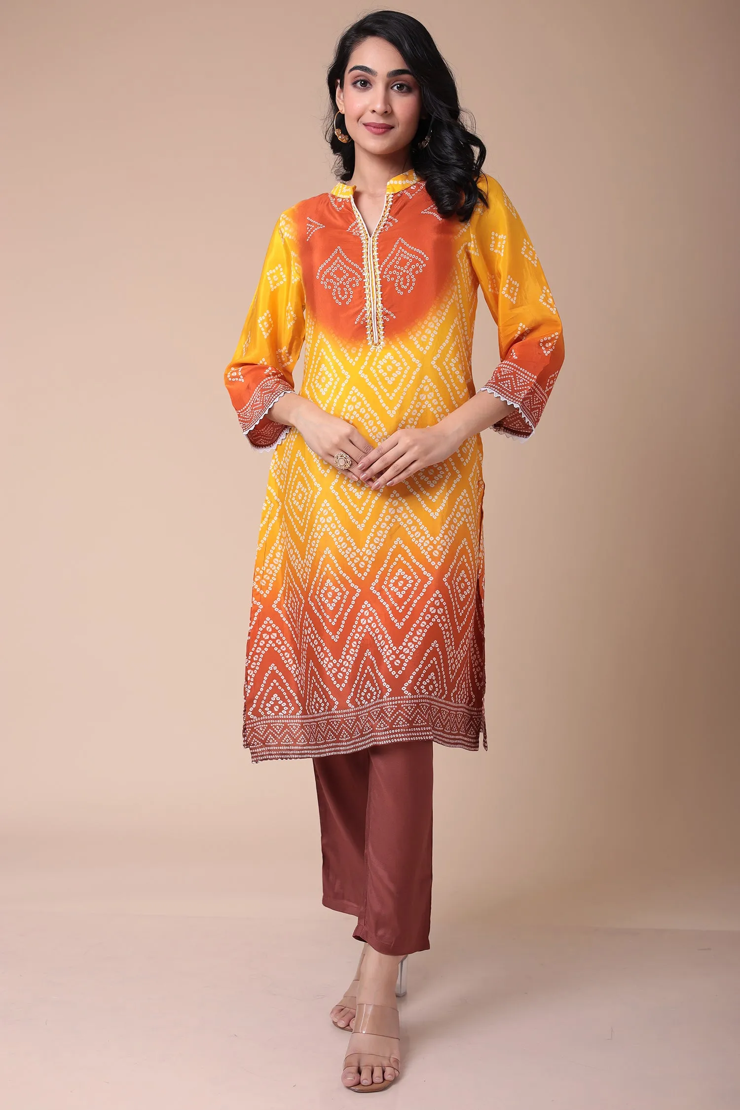 Bandhej Silk blend Kurta with Embroidered work.