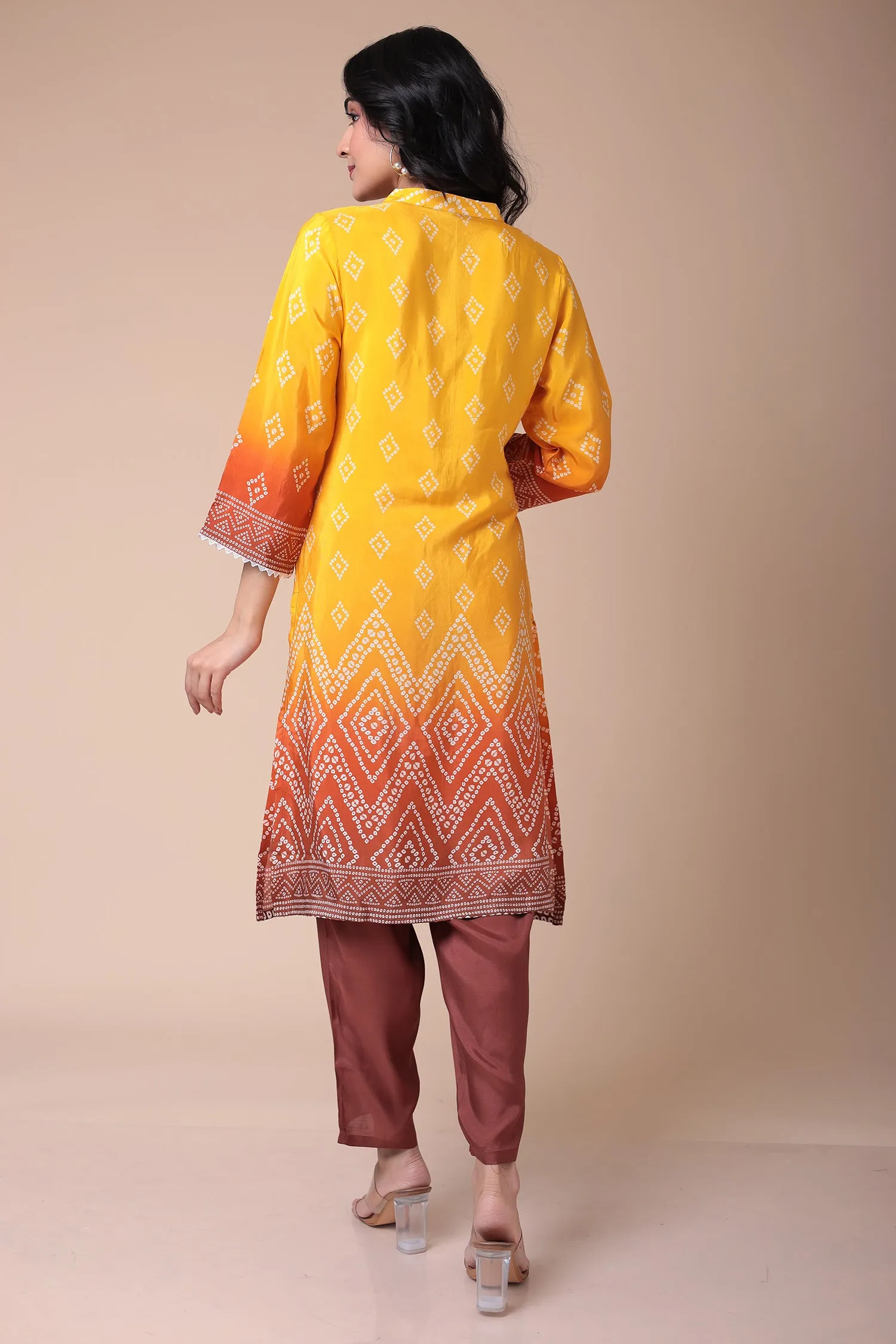 Bandhej Silk blend Kurta with Embroidered work.