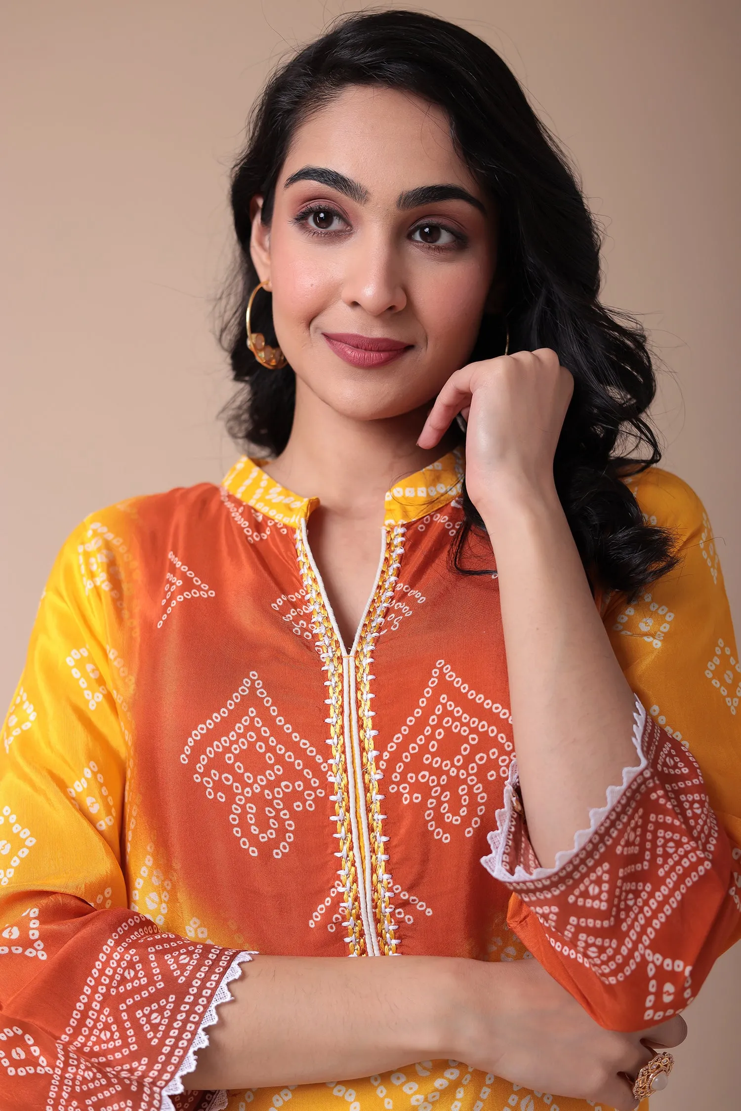 Bandhej Silk blend Kurta with Embroidered work.