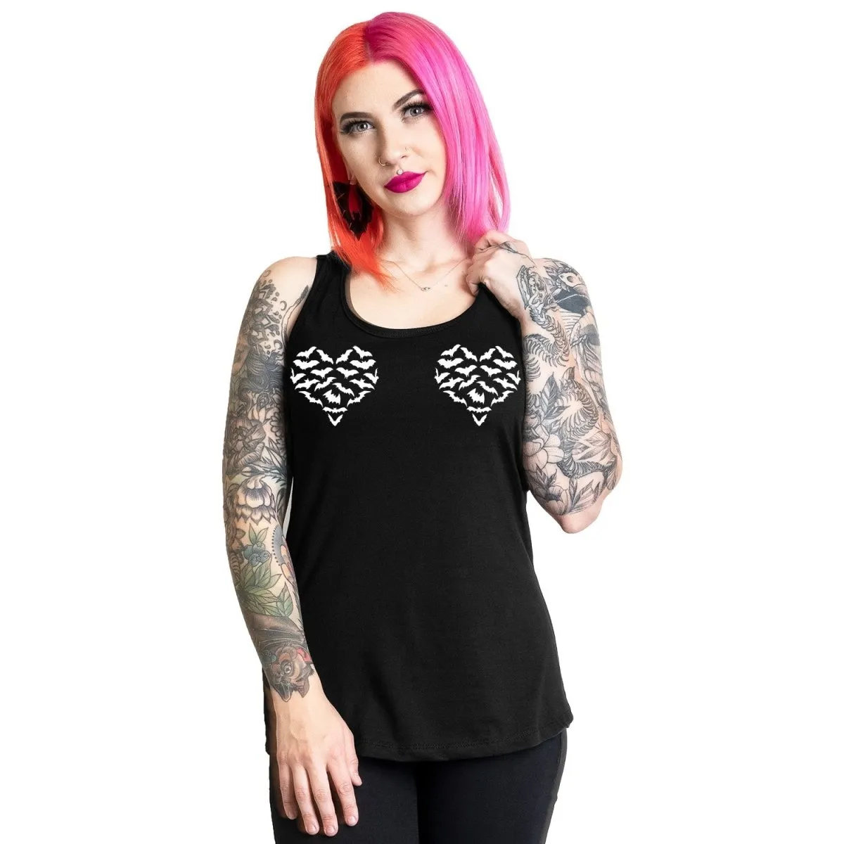 Batty Heart Black Racerback Tank