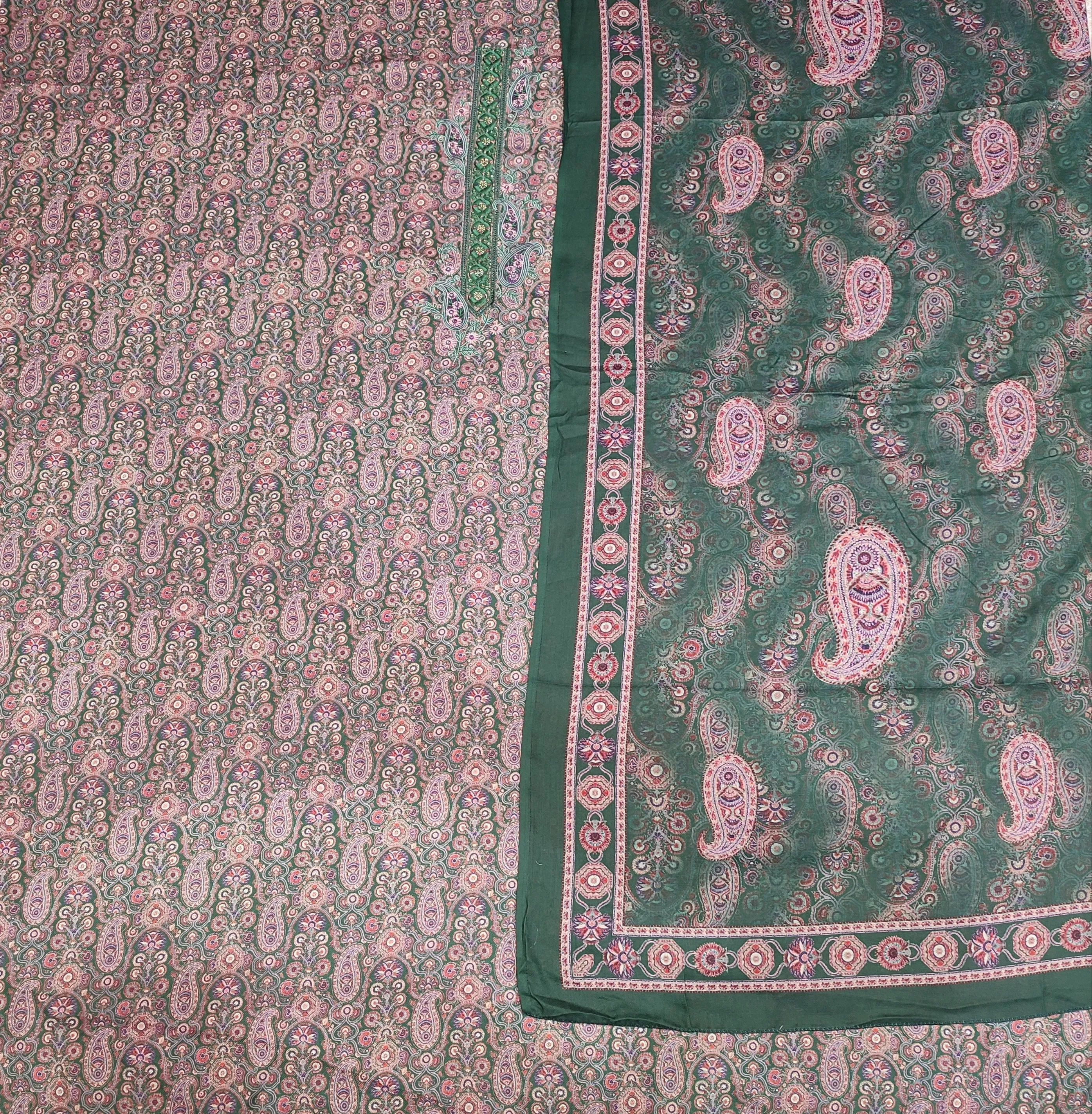 Beautiful Green Pashmina Unstitched Suit With Thread Embroidery