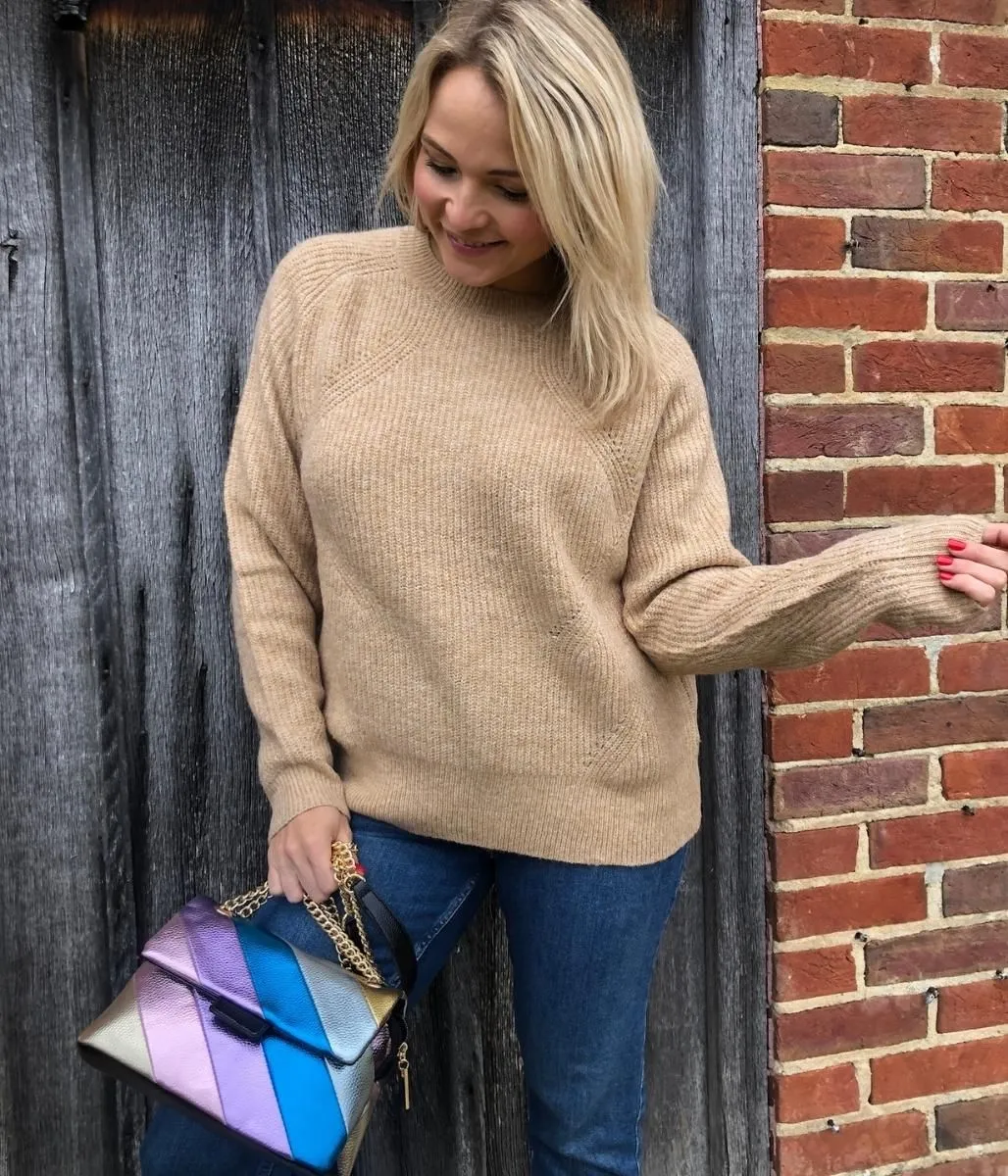 Beige Ribbed Relaxed Jumper