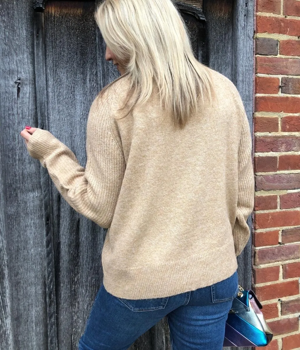 Beige Ribbed Relaxed Jumper