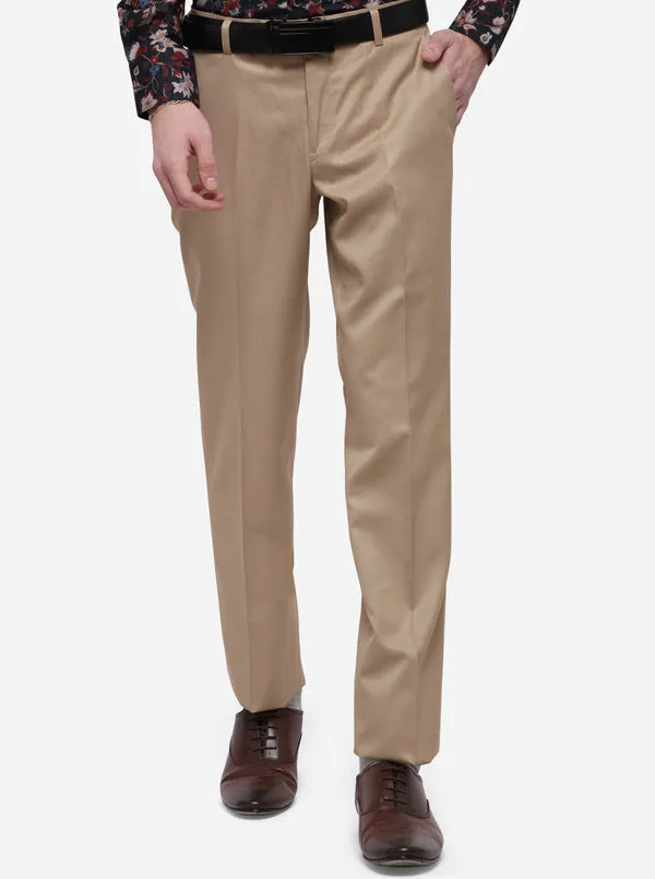 Beige Solid Classic Fit Formal Trouser | Greenfibre