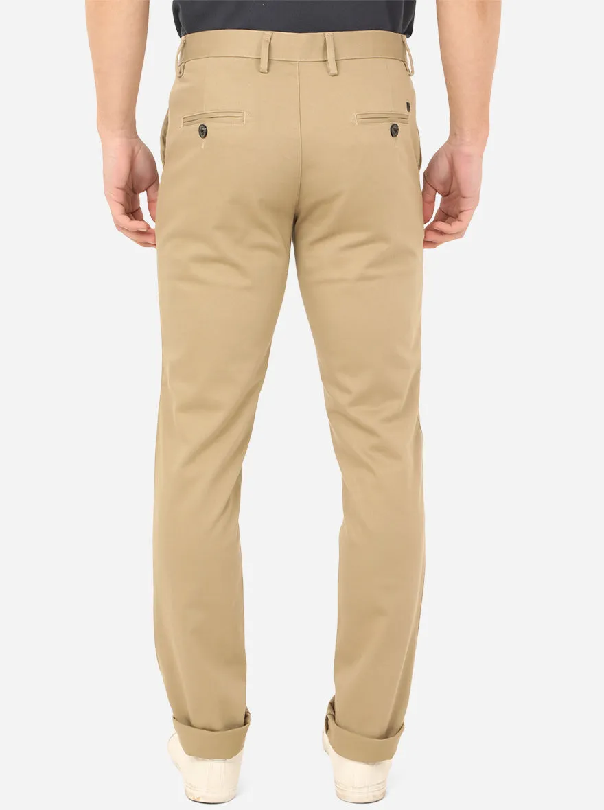 Beige Solid Uno Fit Casual Trouser | JadeBlue