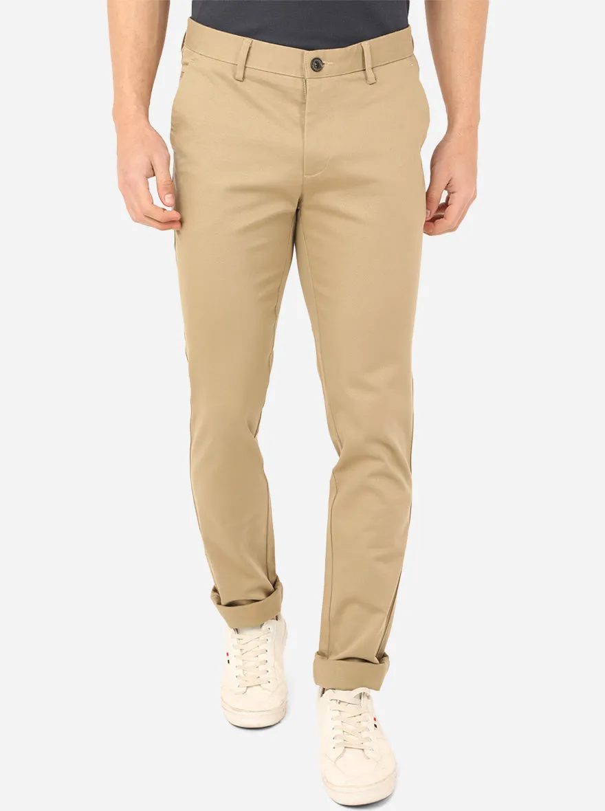 Beige Solid Uno Fit Casual Trouser | JadeBlue