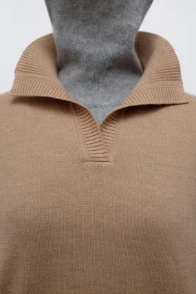 BEIGE WOOL BLEND POLO SWEATER