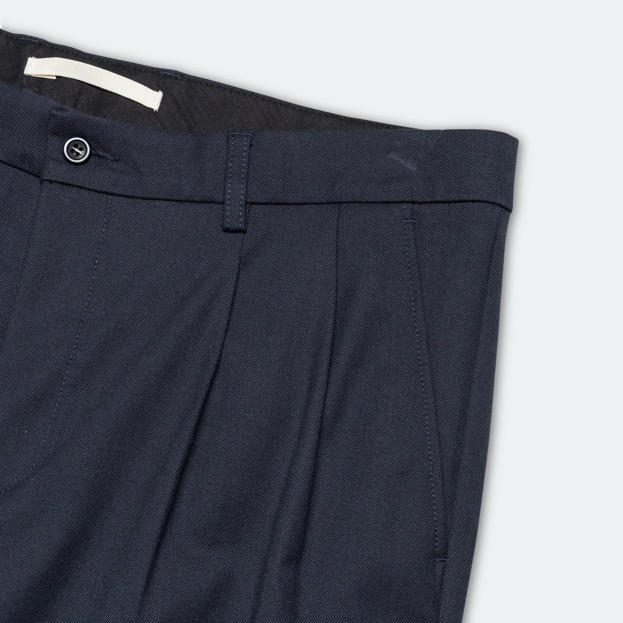 Benn Relaxed Cotton Wool Twill Pleated Trouser - Dark Navy