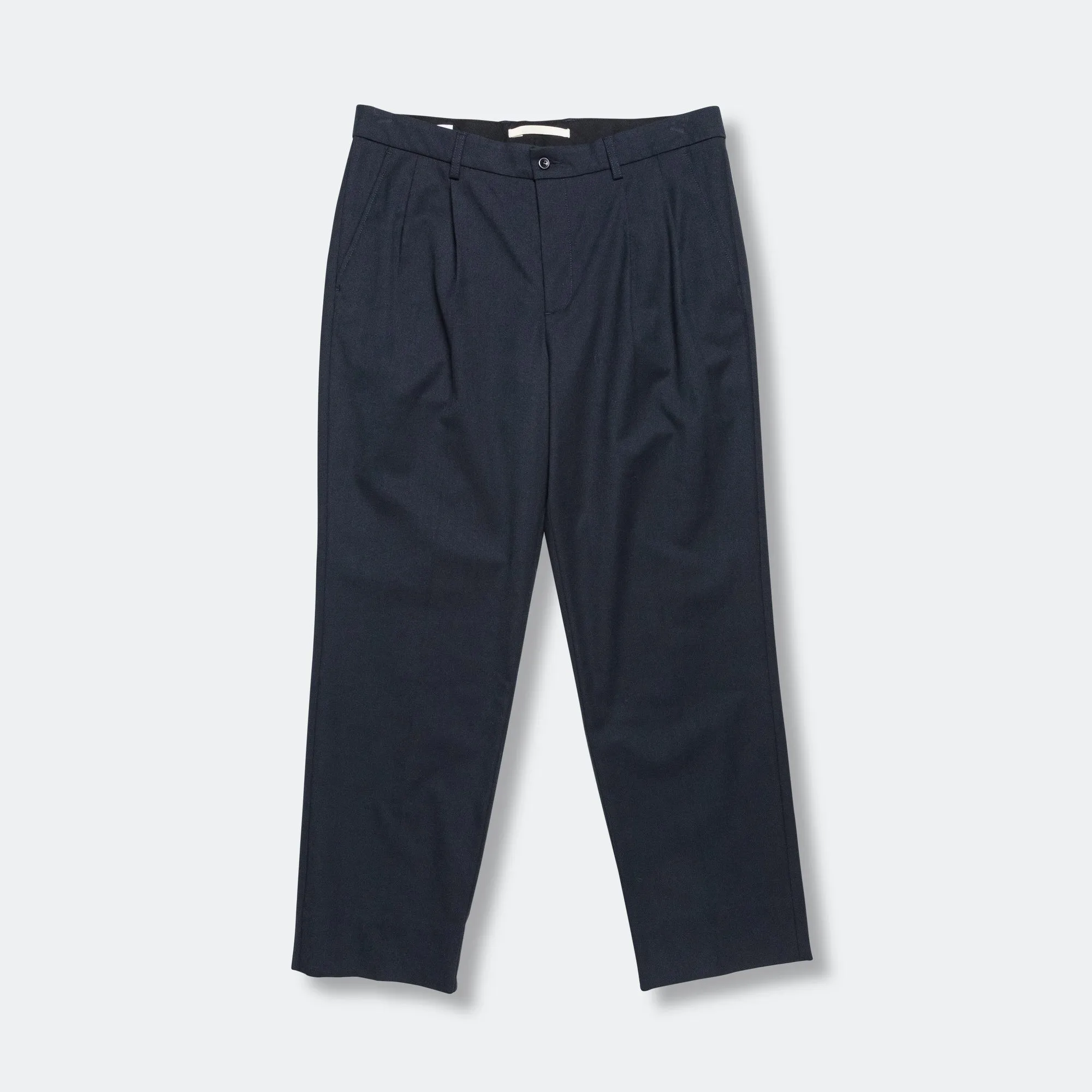 Benn Relaxed Cotton Wool Twill Pleated Trouser - Dark Navy