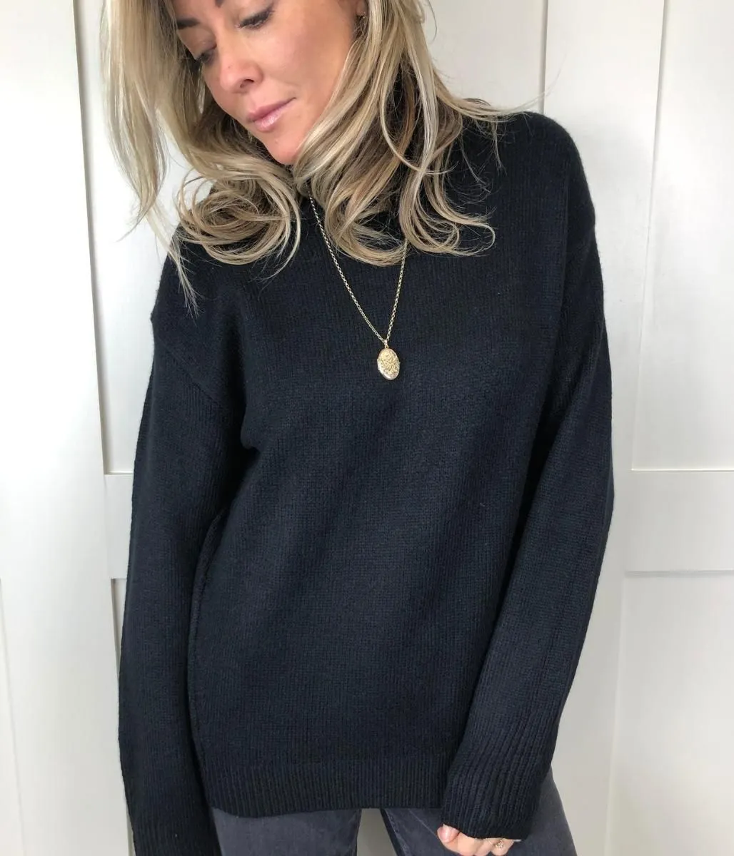 Black Funnel Neck Jumper