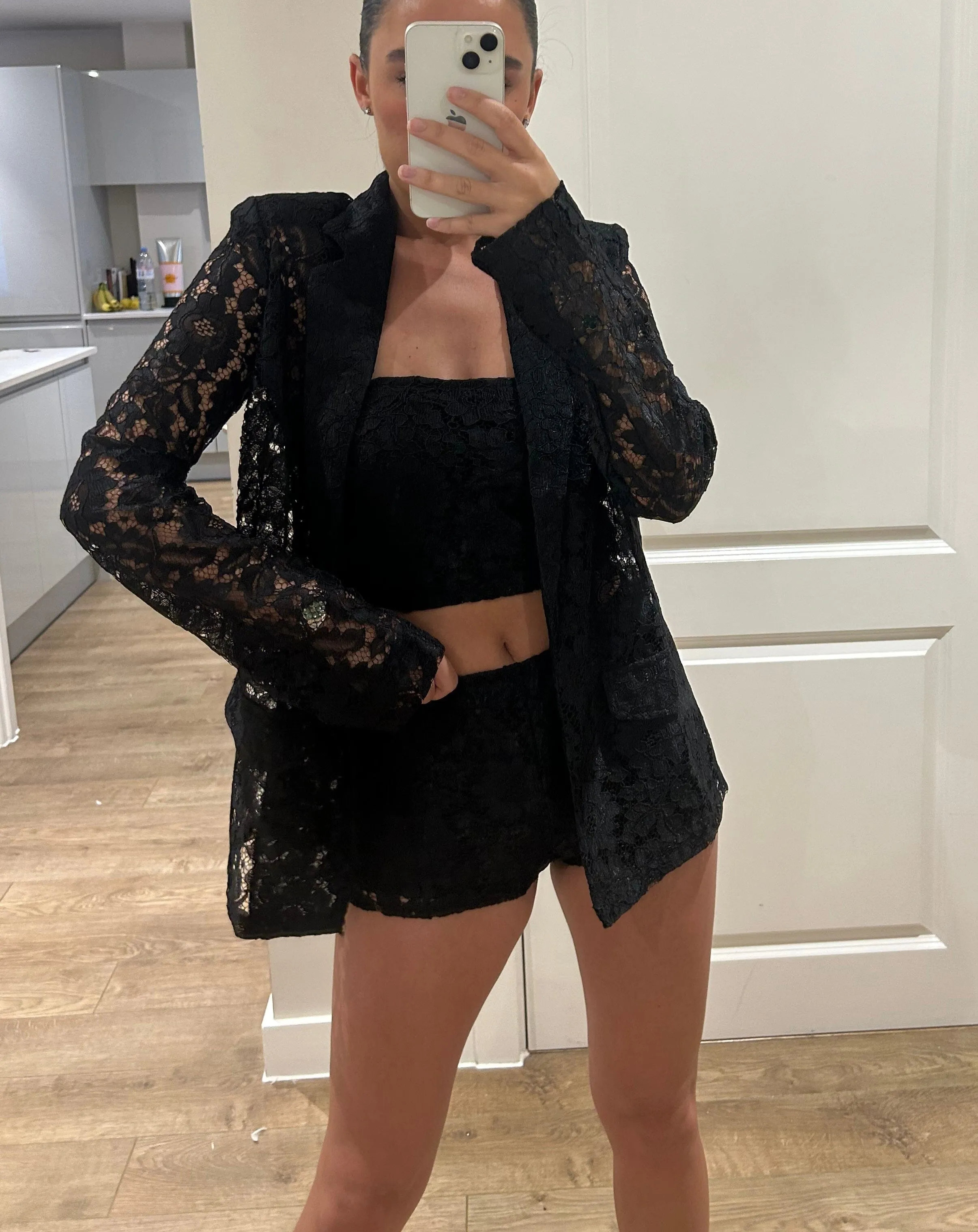 Black Lace Blazer Three Piece