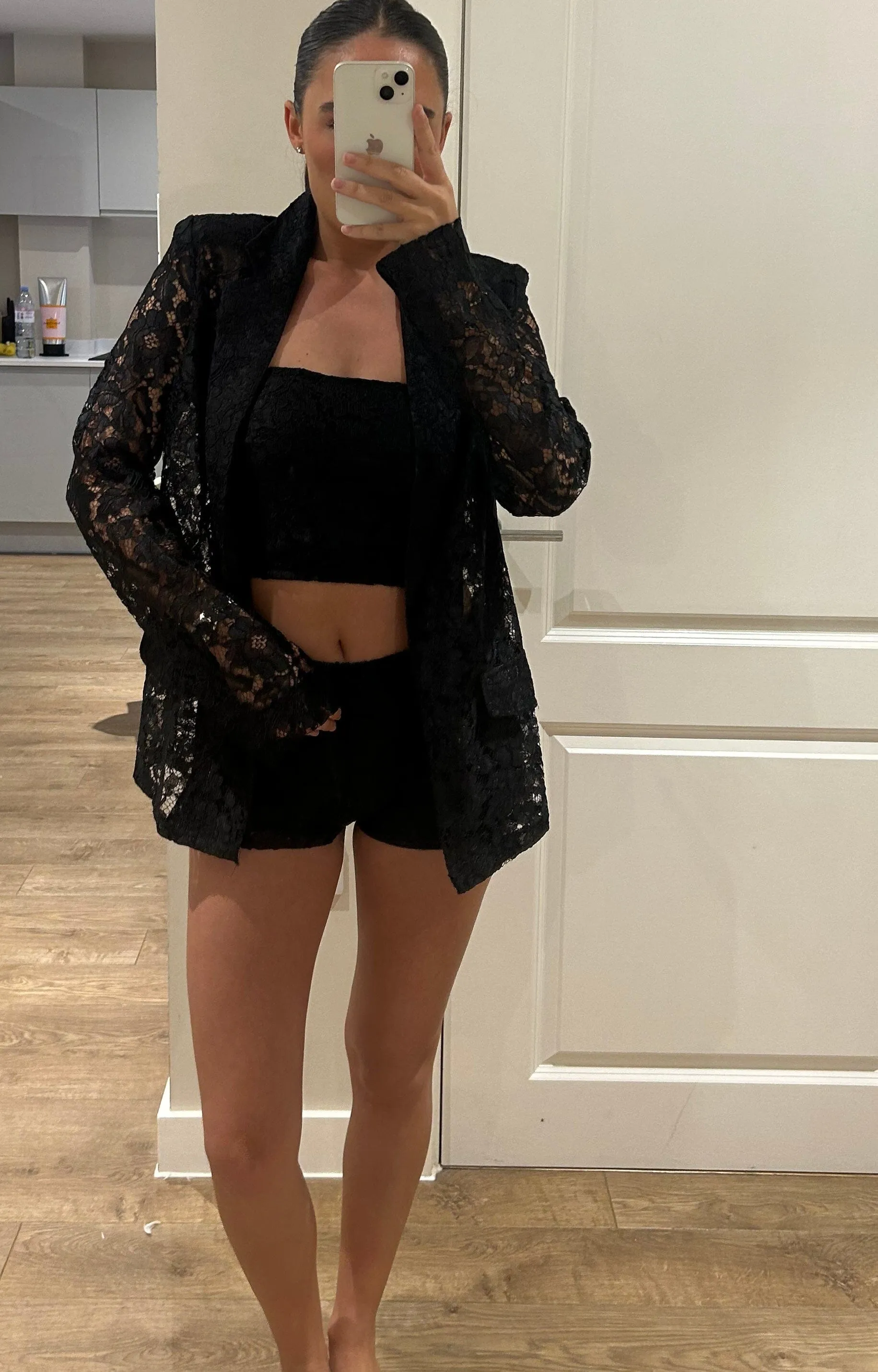 Black Lace Blazer Three Piece