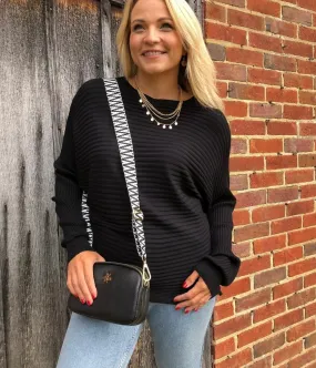 Black Ribbed Batwing Jumper