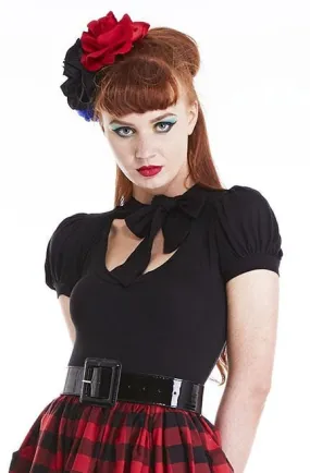 Black Short Sleeve Pussybow Top