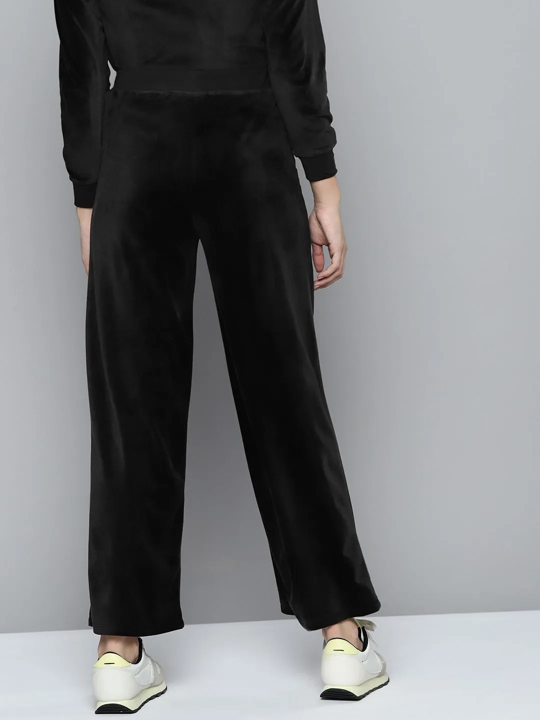 Black Velour Wide Leg Track Pants