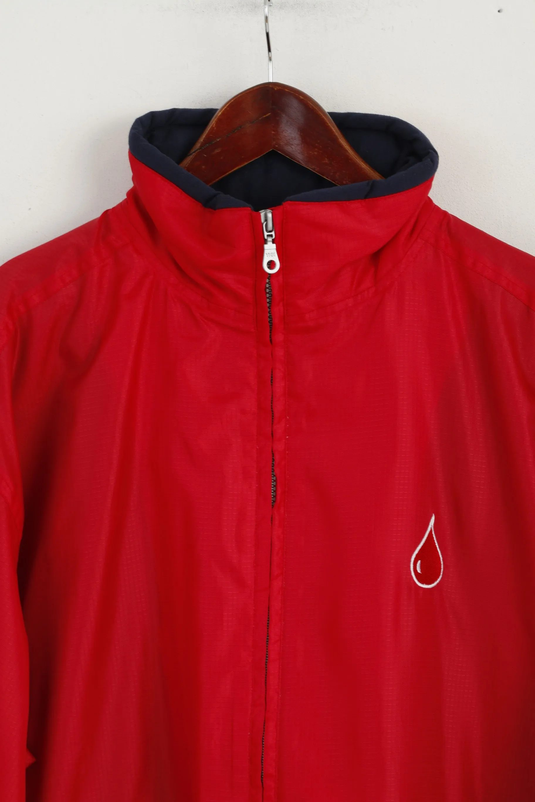 Bloddonor Men L Jacket Red Nylon Waterproof Outdoor Hidden Hood Full Zipper Top