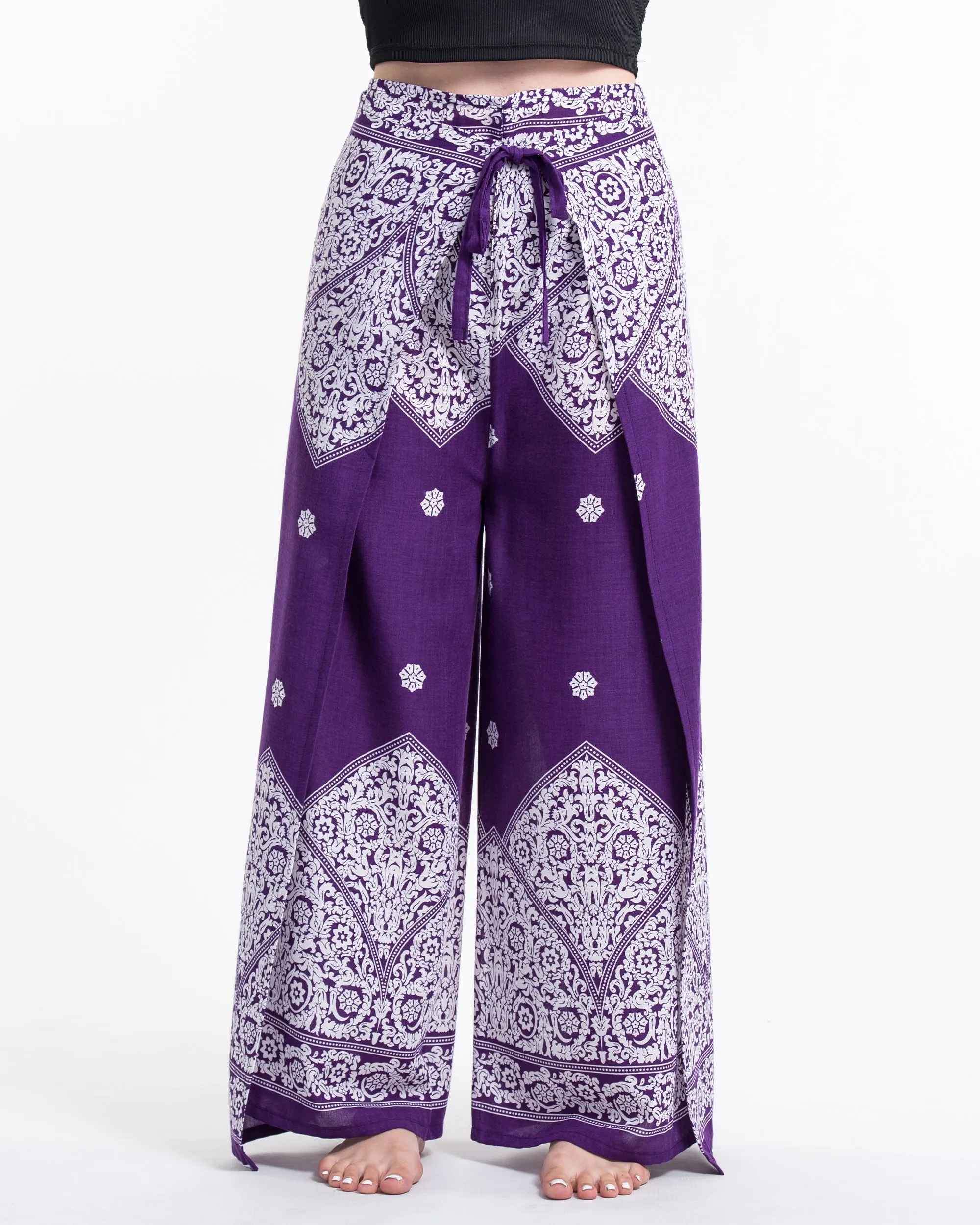 Blooming Vines Wrap Palazzo Style Harem Pants in Purple