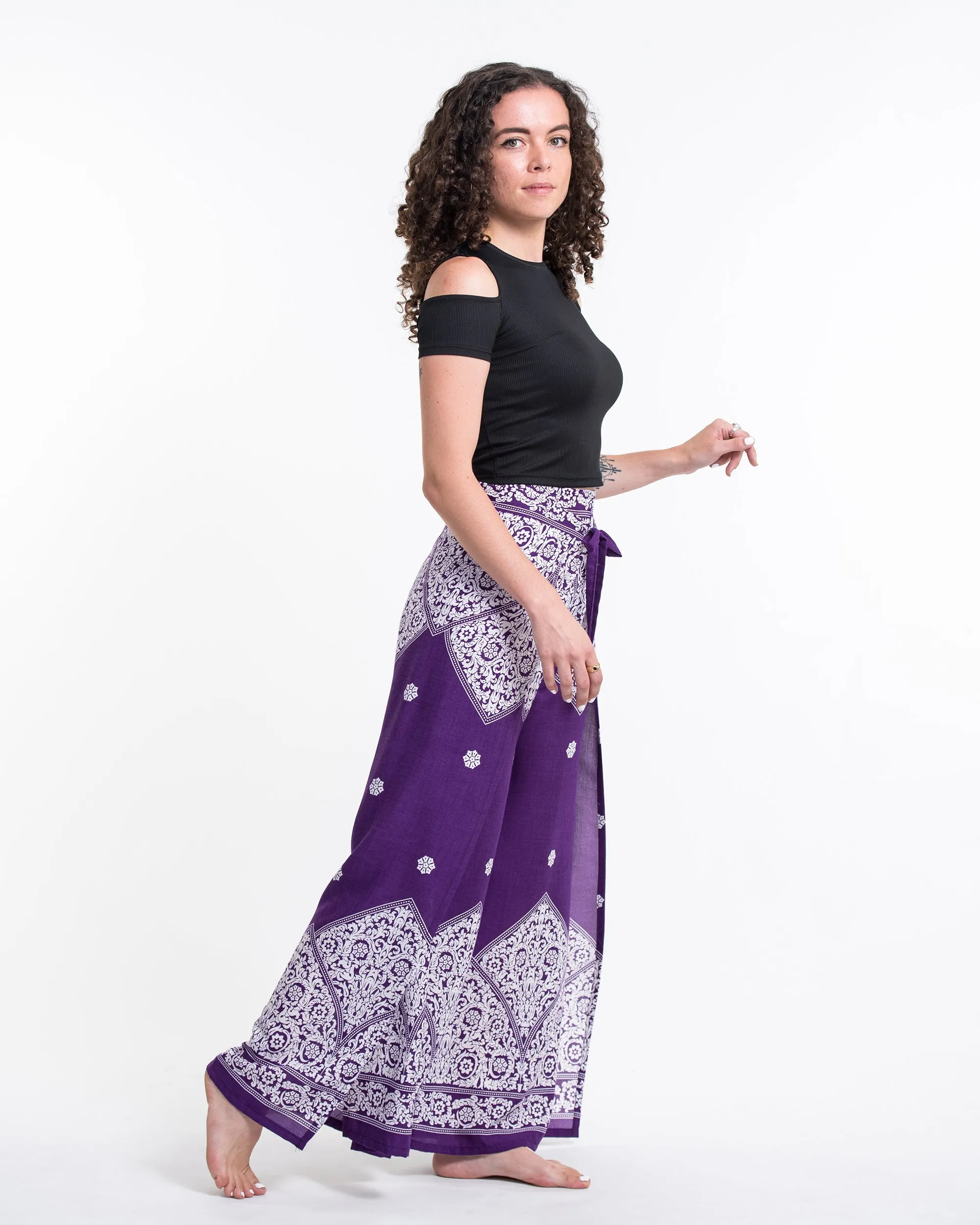 Blooming Vines Wrap Palazzo Style Harem Pants in Purple